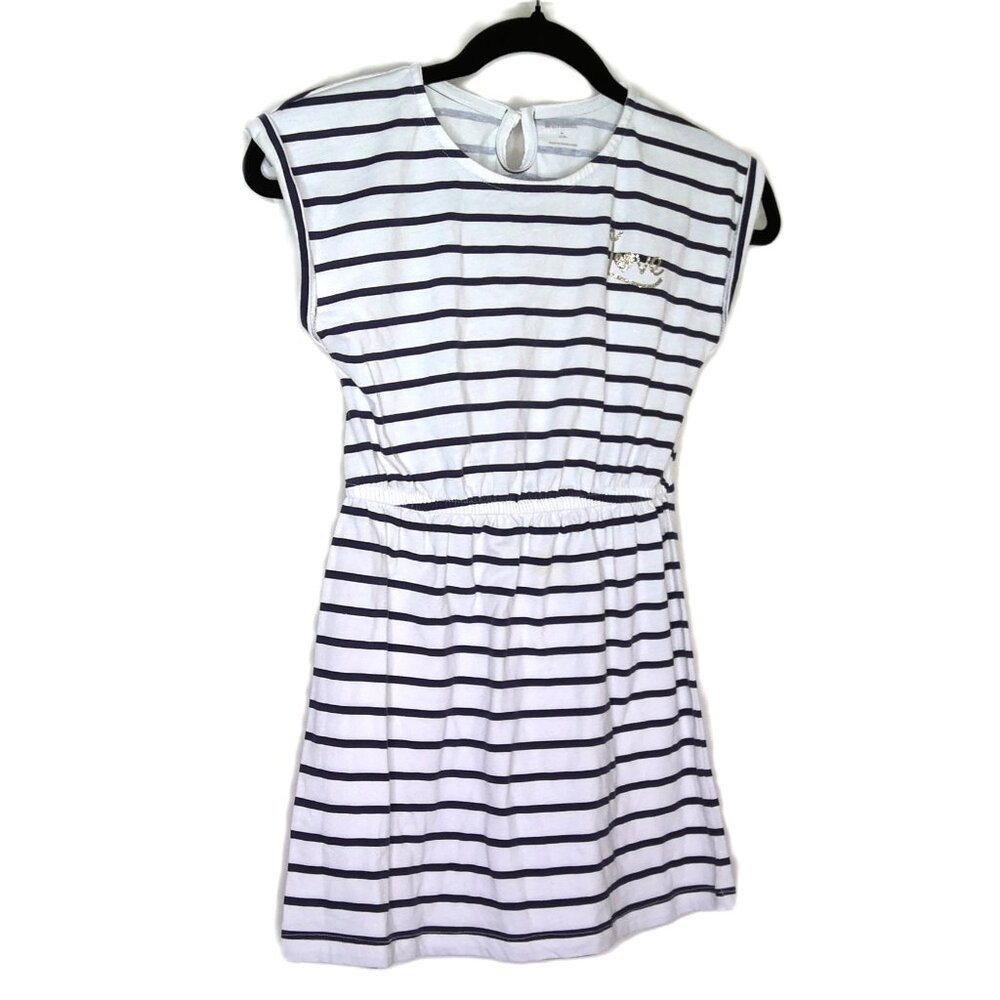 Gymboree Girl's Dress Navy Blue & White Stripe Sparkly Love EUC Sz M (6-7)
